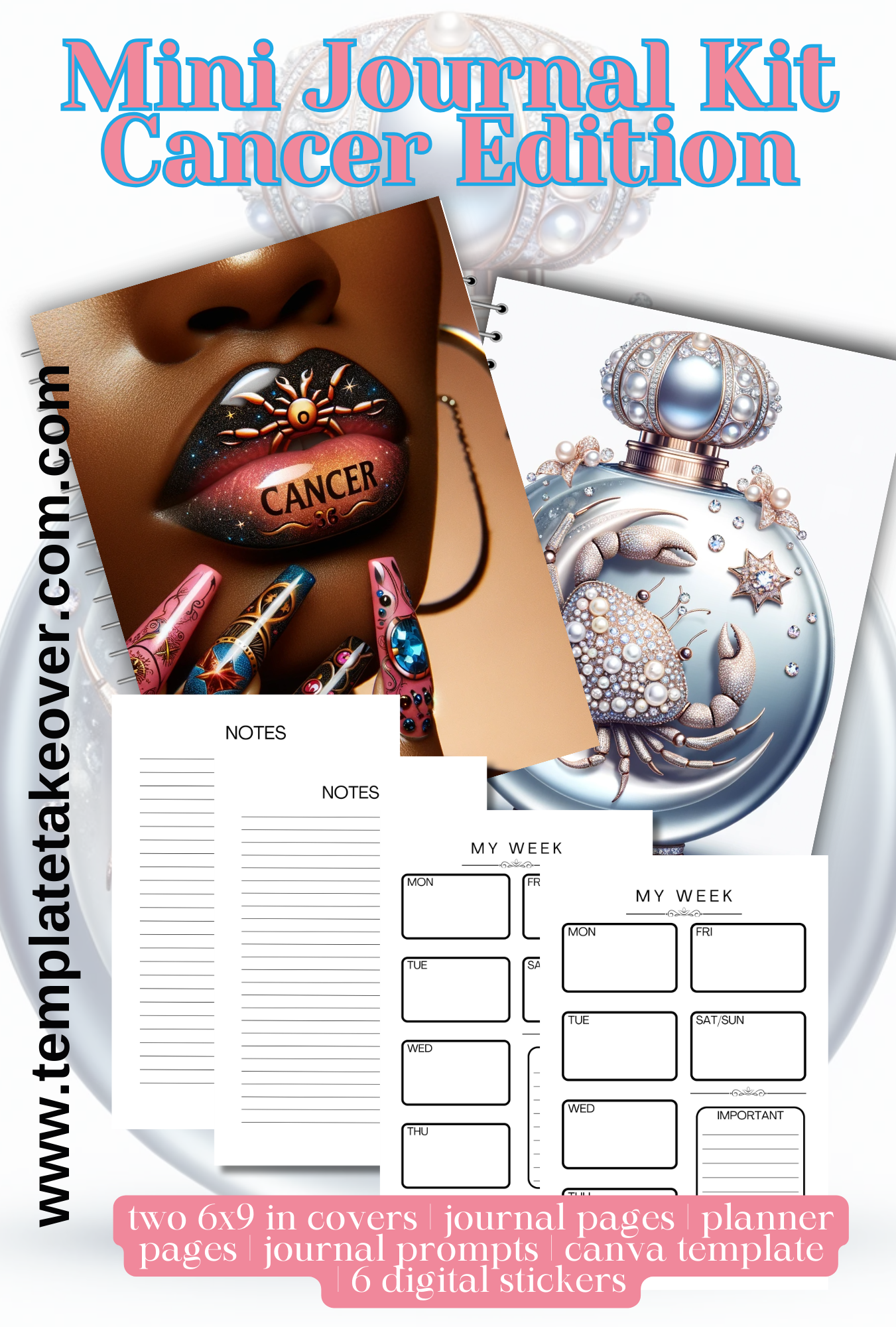 Celestial Scents: Cancer Edition Journal: Perfect for Crafters, Creatives, Coaches, and More - Set of 2 Covers, 15 Journal Pages, 5 Planner Pages, 15 Prompts and 6 Digital Stickers. Volume 3