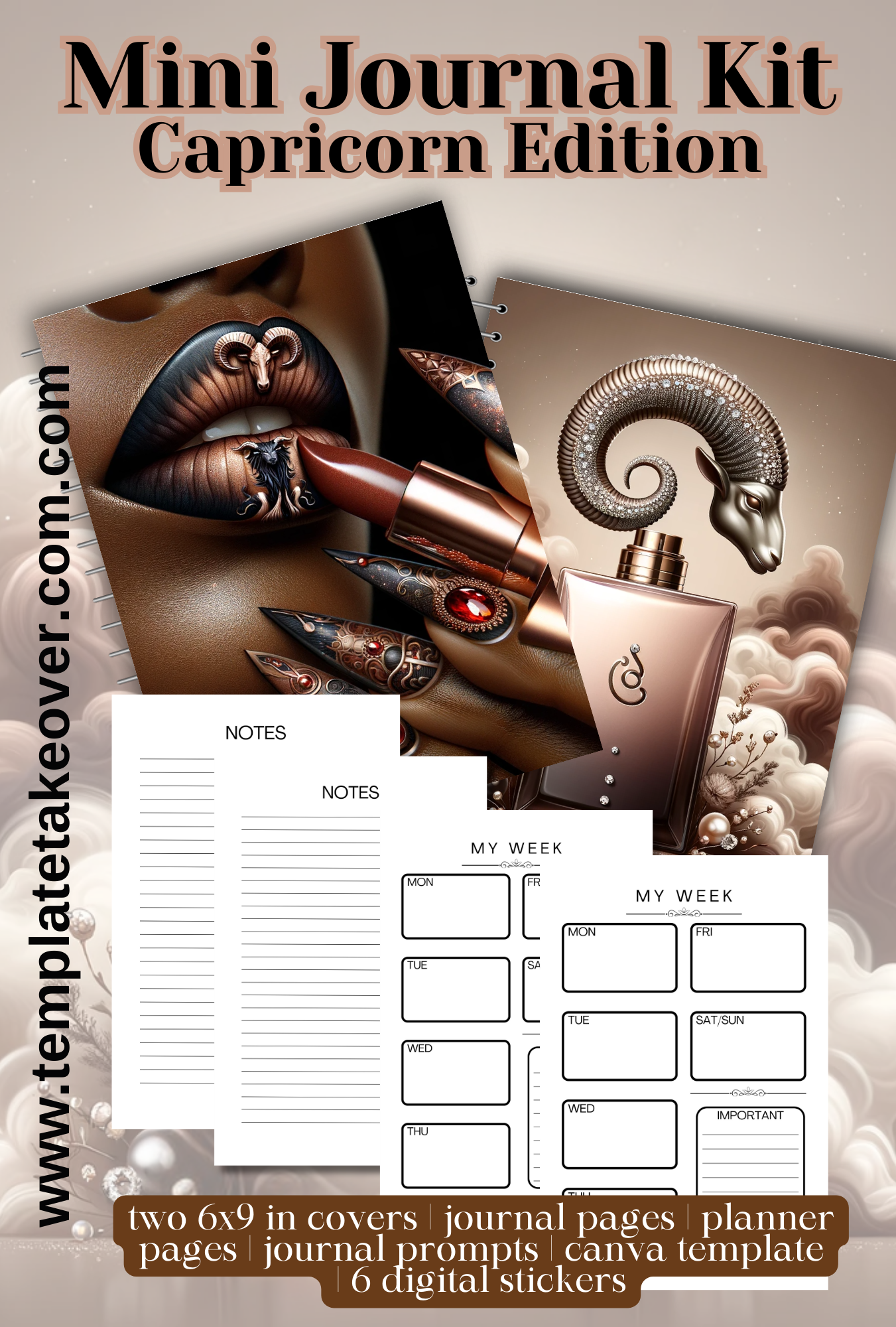 Celestial Scents: Capricorn Edition Journal: Perfect for Crafters, Creatives, Coaches, and More - Set of 2 Covers, 15 Journal Pages, 5 Planner Pages, 15 Prompts and 6 Digital Stickers. Volume 3