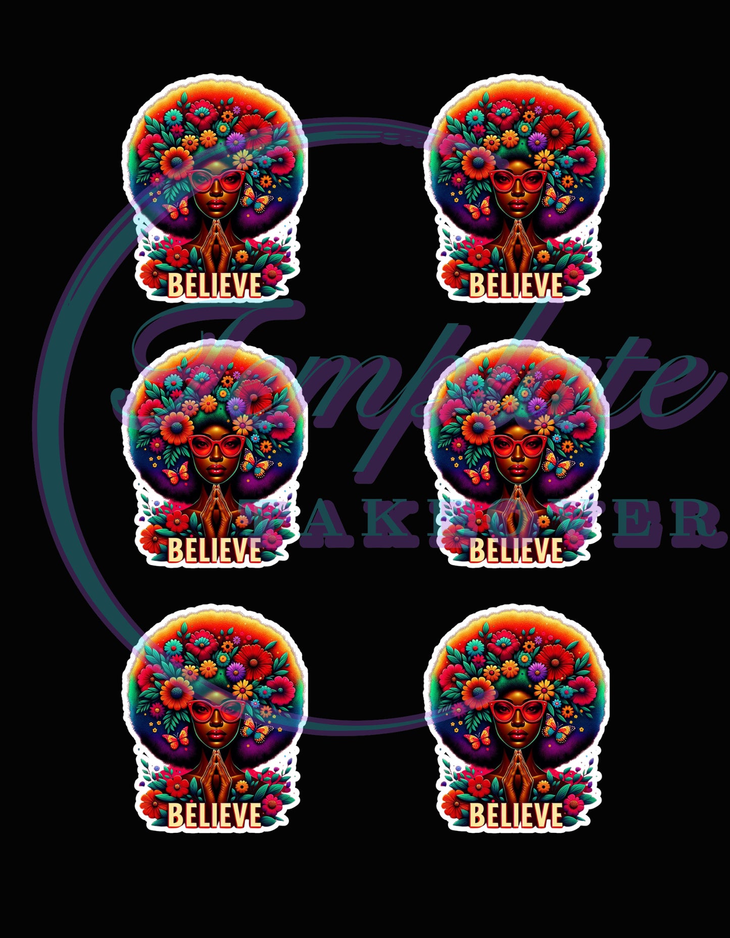 Vibrant Juneteenth "Peace" & "Believe" PNG Bundle - Afrocentric Floral Designs, Juneteenth, Black History, TWO FREE MATCHING STICKER SHEETS