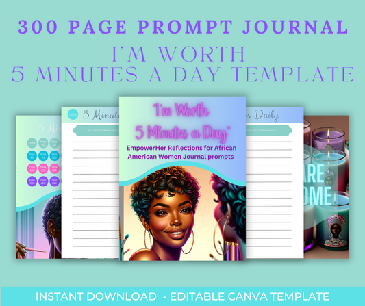 I'm Worth 5 Minutes A Day | Self Care Journal Template | Self Care Workbook Template| Self Love | Burnout | Stress Management | Manifestation, Wellness Journal | Therapy