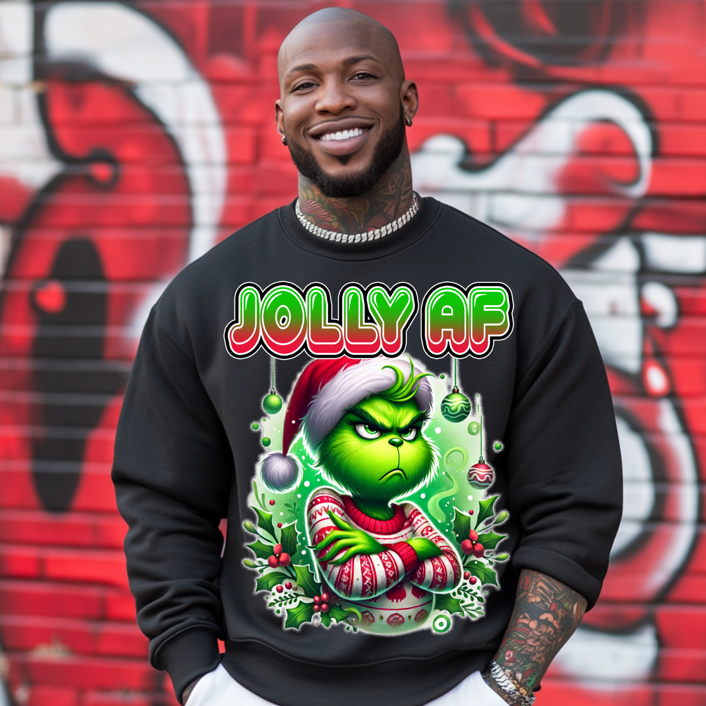 Jolly AF Grinch Christmas PNG | Funny Christmas Sublimation Design | Holiday Grumpy Grinch Clipart | Mockups Included for T-Shirts & More