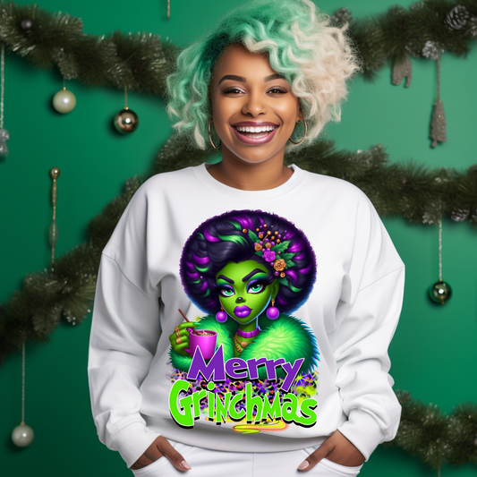 Merry Grinchmas Afro Diva PNG | Fun Holiday Grinch-Inspired Digital Art with Free Mockups