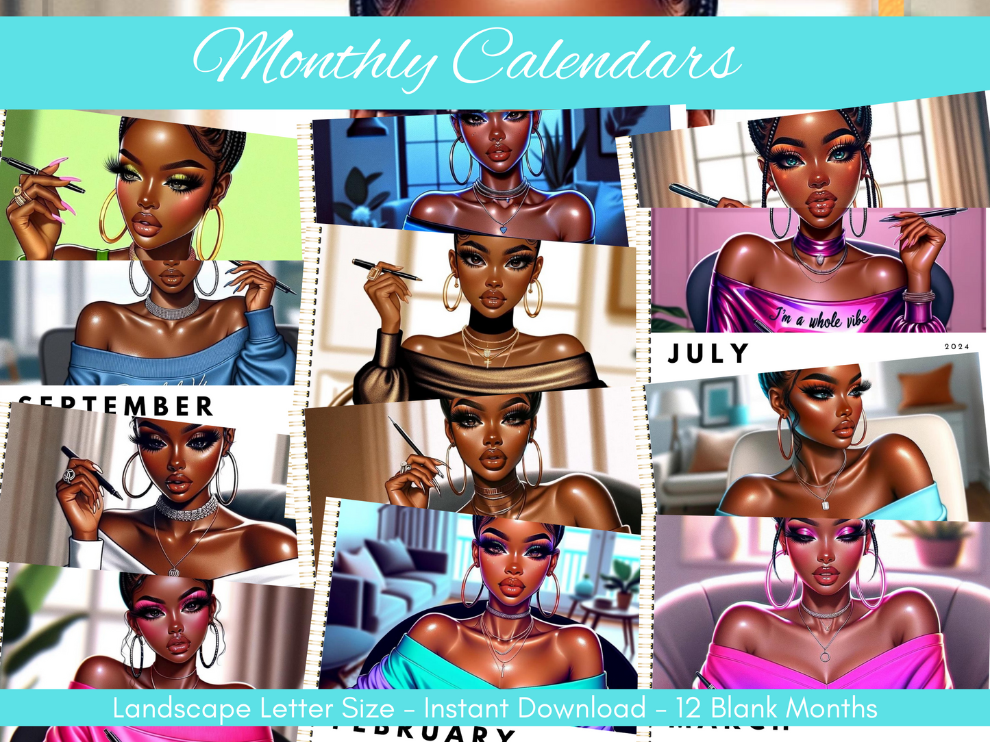 I'm A Whole Vibe Hyperlinked | Goodnotes and Notability Compatible | Beautiful African-American Woman Digital Illustration Designs | Journal | Complete Planner