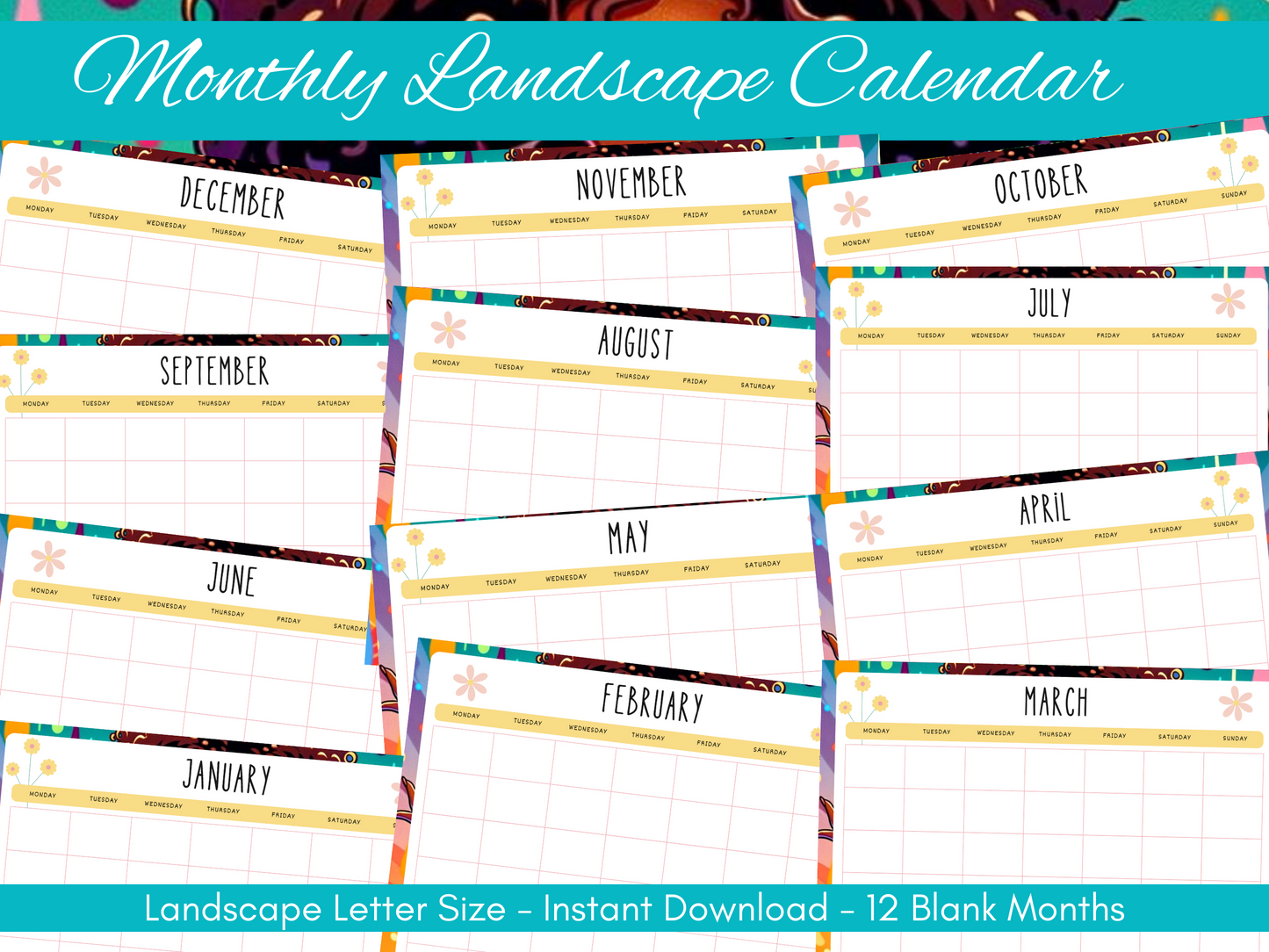 Festive  Spring Break Planner | 2 Page Monthly Calendar |  Landscape Calendar | 2024 Planner | Daily Planner | Spring Break Planner