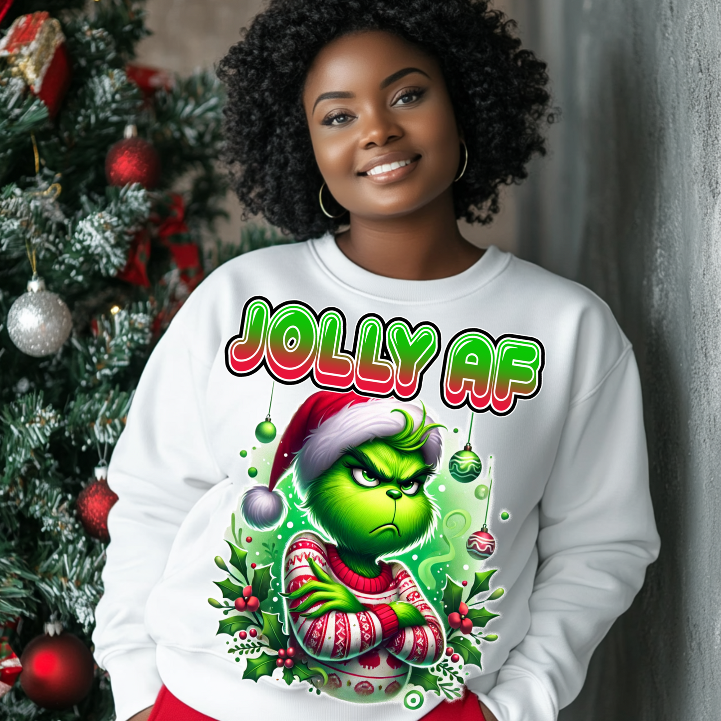 Jolly AF Grinch Christmas PNG | Funny Christmas Sublimation Design | Holiday Grumpy Grinch Clipart | Mockups Included for T-Shirts & More