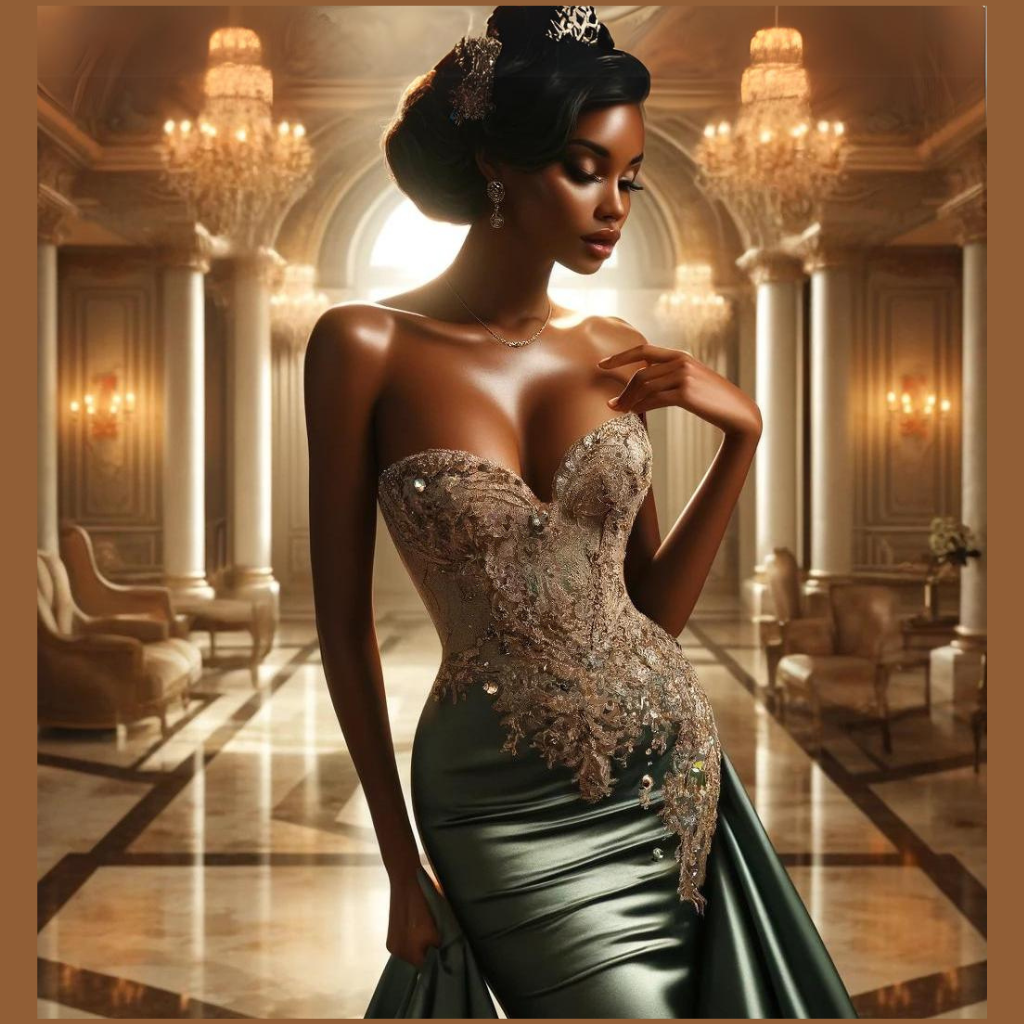 Elegant Evening Gowns and Affirmations: Empowering Custom AI for Inspirational Art and Self-Love | Custom GPT | African American Beauty