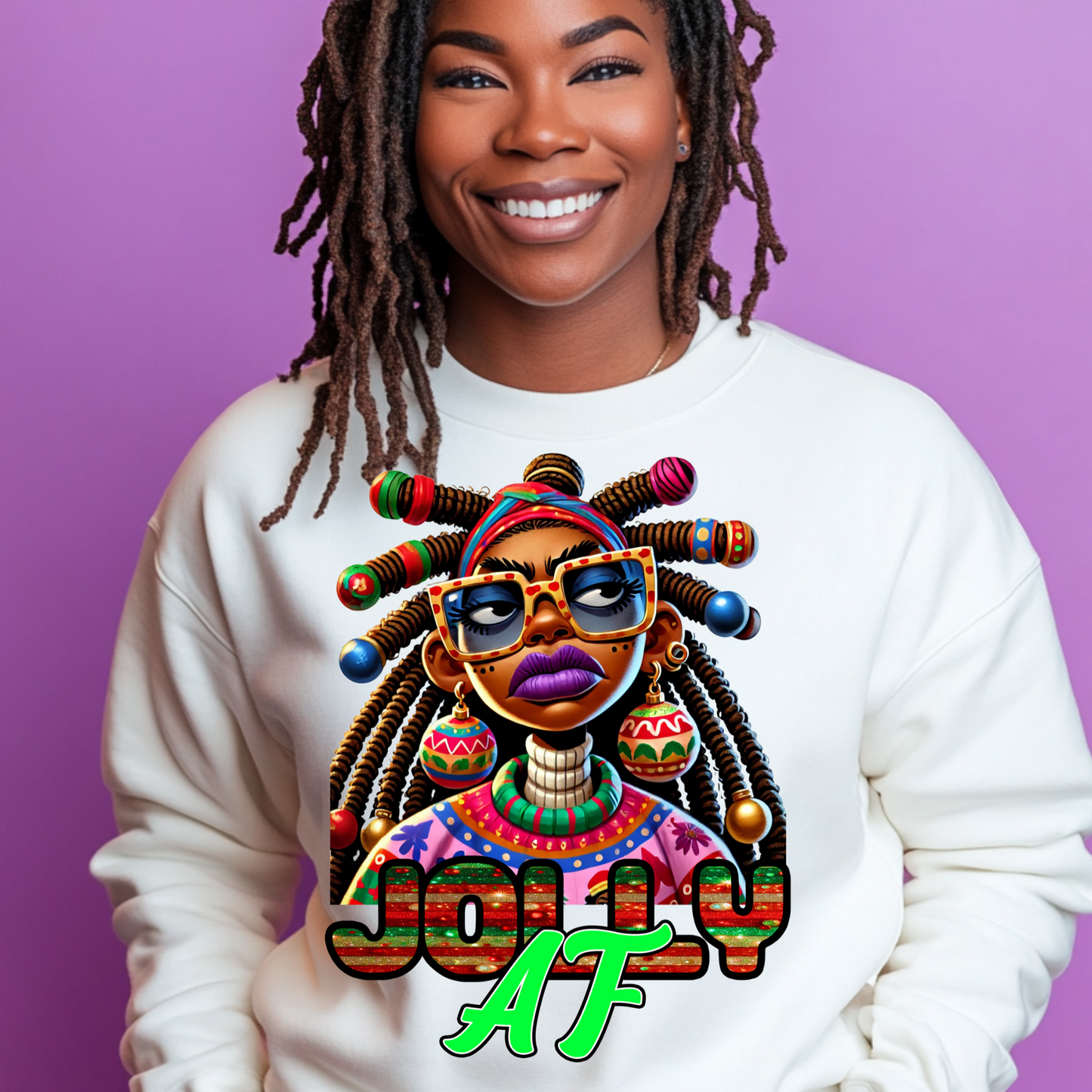 Jolly AF Christmas PNG Sublimation Design - Afrocentric Holiday Art for T-Shirts, Festive Digital Download with Free Mockups