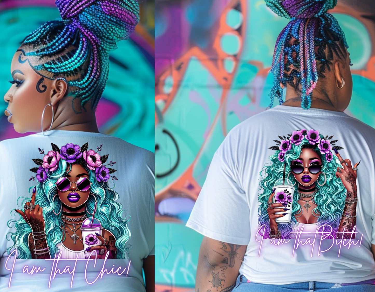 Oh Honey I am That Bitch/Chic Bundle, T-Shirt Design, Matching Pocket Designs, Badass Girl PNG, Girl With Tattoos , Rude Finger