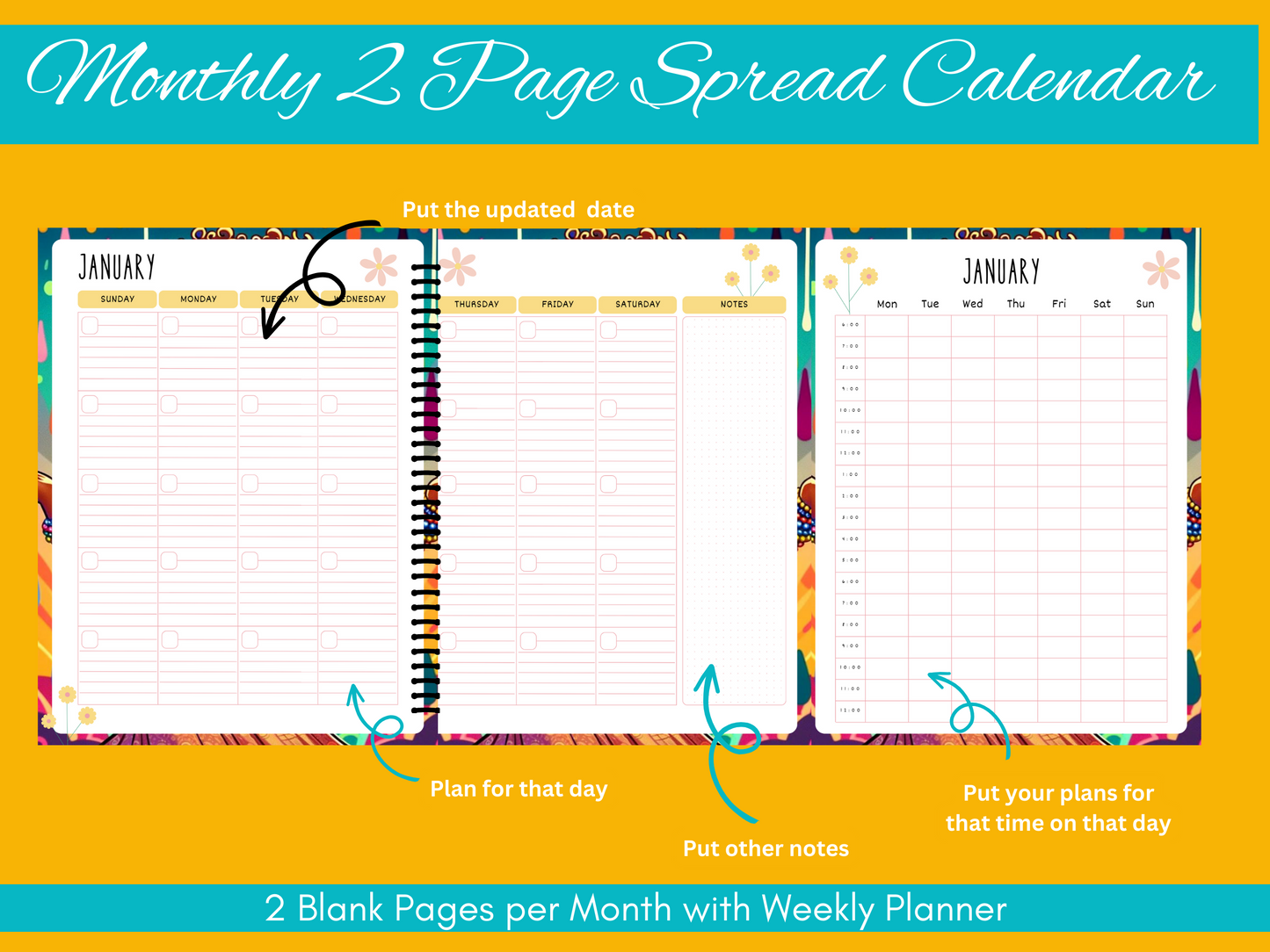 Festive  Spring Break Planner | 2 Page Monthly Calendar |  Landscape Calendar | 2024 Planner | Daily Planner | Spring Break Planner