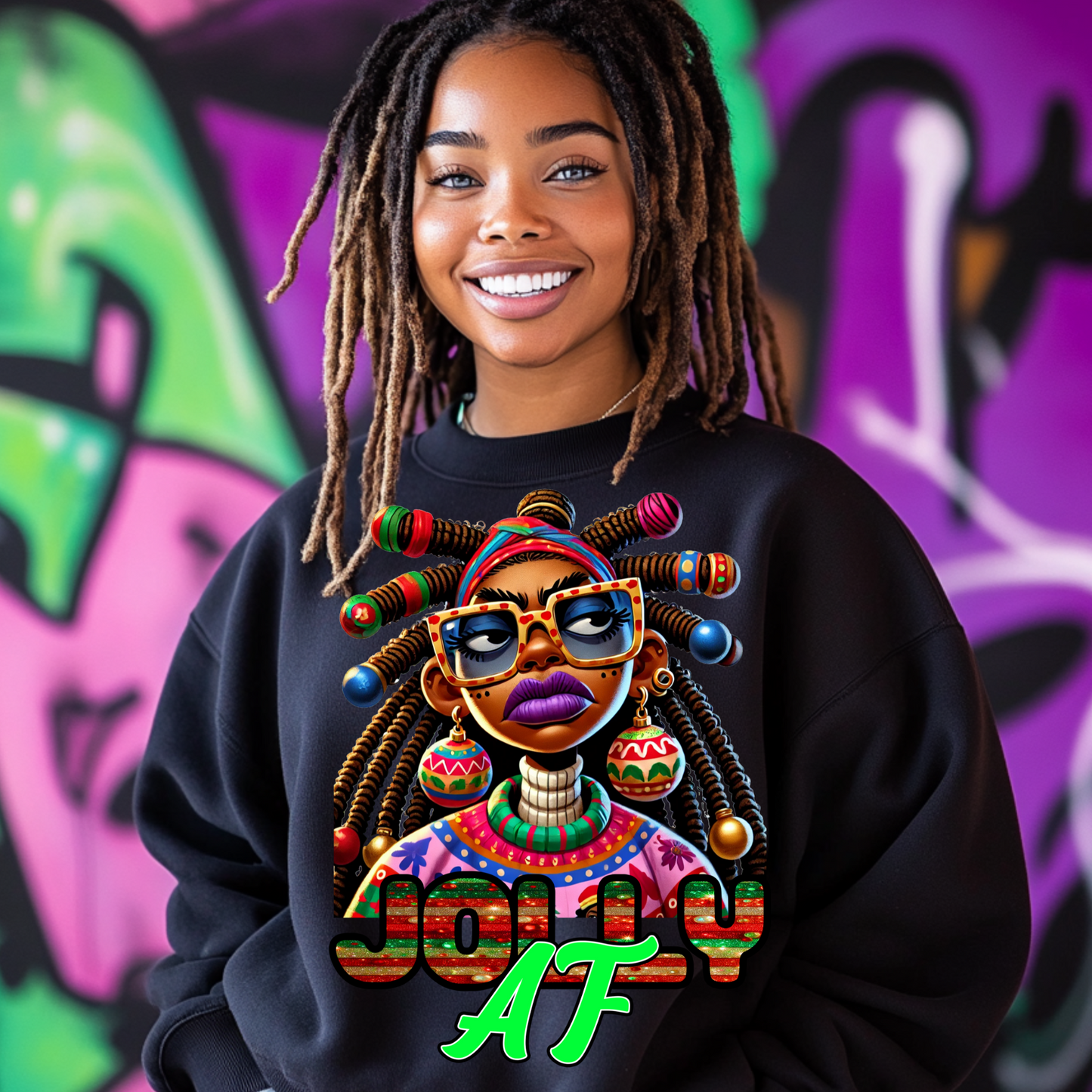 Jolly AF Christmas PNG Sublimation Design - Afrocentric Holiday Art for T-Shirts, Festive Digital Download with Free Mockups