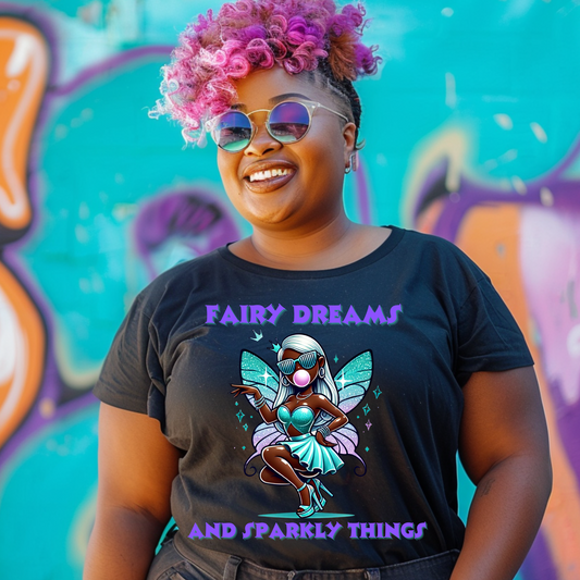 Glamorous Black Fairy with Diamonds and Shades: Fairy Dreams and Sparkly Things | 4 PNG bundle | funny fairy | African American fairy PNG