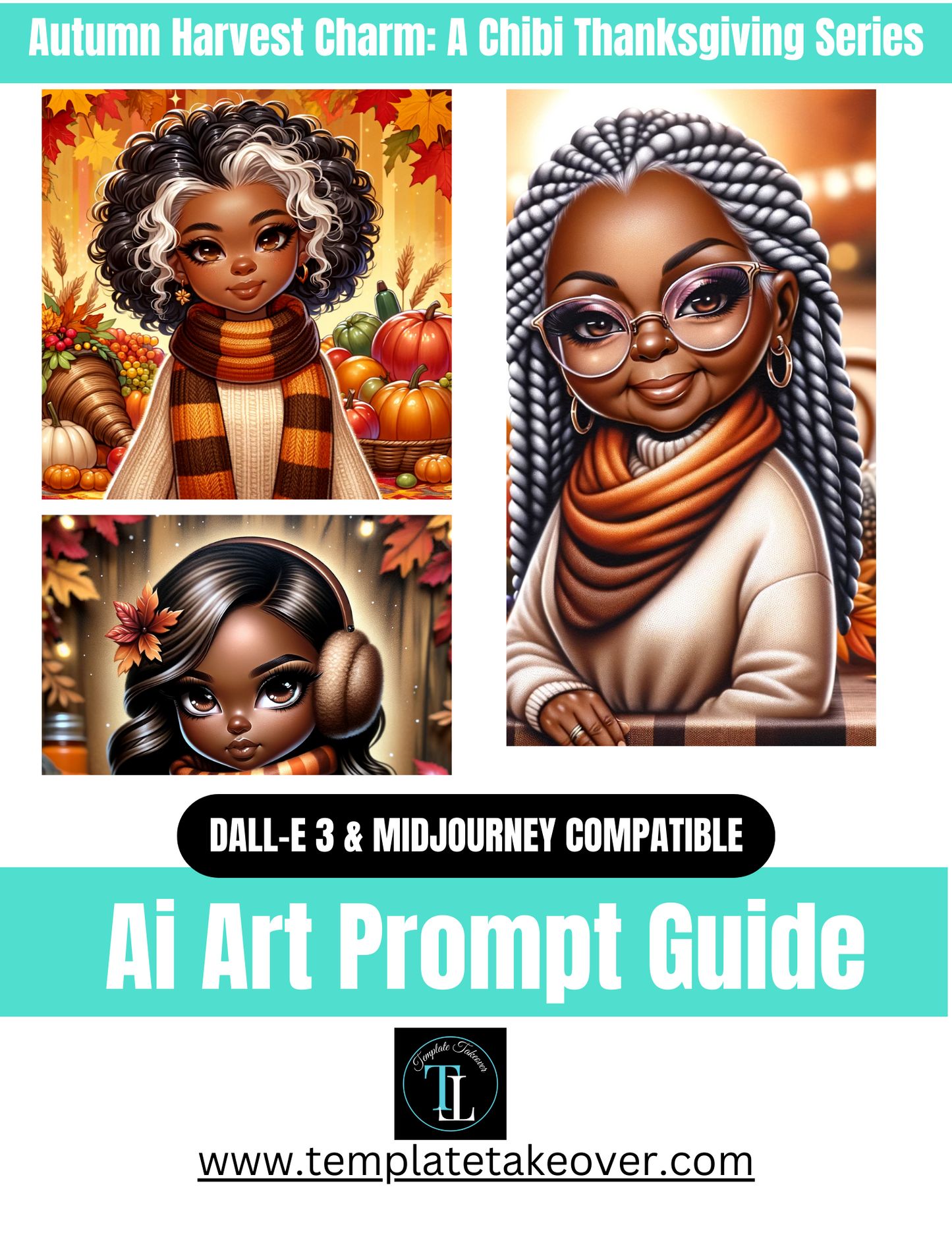 Autumn Harvest | CHATGPT4 | DALL E 3 | BUNDLE | Prompts | Stickers | African American | Midjourney |  | AI Art | Open Ai | Dall-E 3 | Prompt Guide