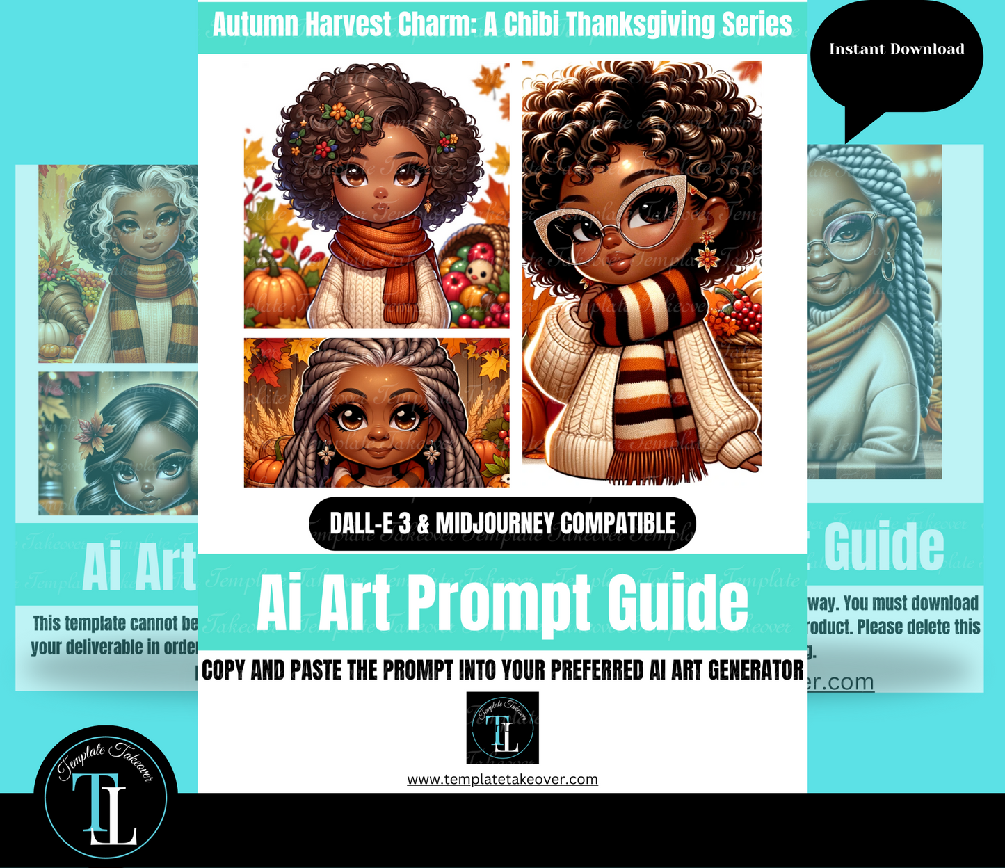 Autumn Harvest | CHATGPT4 | DALL E 3 | BUNDLE | Prompts | Stickers | African American | Midjourney |  | AI Art | Open Ai | Dall-E 3 | Prompt Guide