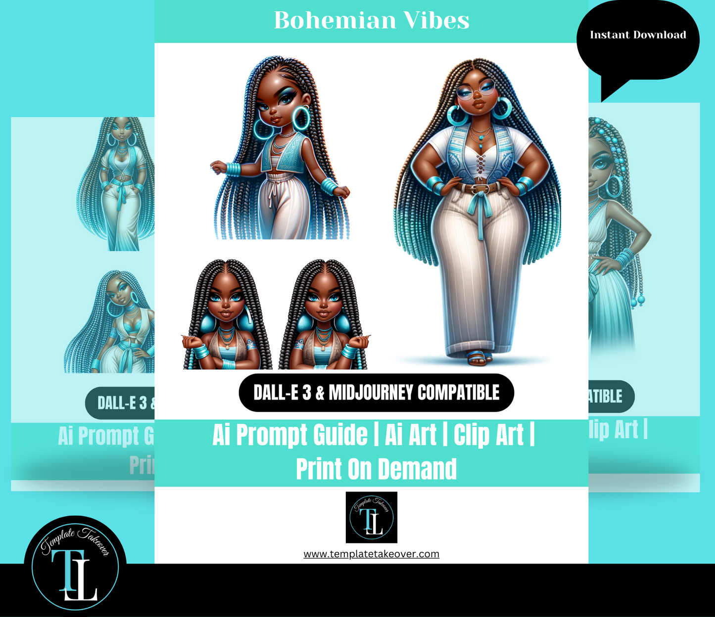 Bohemian Women |AI Art | African American Women | Craft | Business | Clipart | Print on Demand