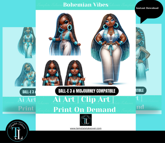 Bohemian Women | CHATGPT4 | DALL E 3 | BUNDLE | Prompts | Stickers | African American | Midjourney |  | AI Art | Open Ai | Dall-E 3 | Prompt Guide