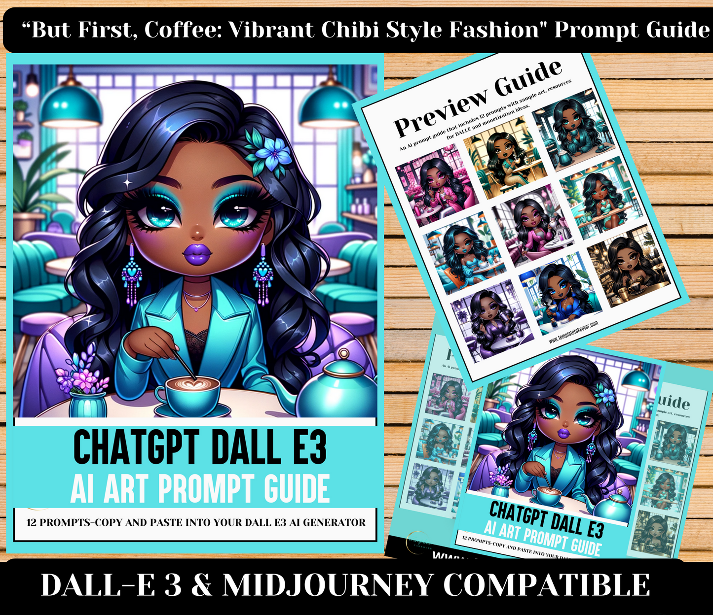 "But First, Coffee: Vibrant Chibi Style Fashion Illustrations in Diverse Color Themes." Prompt Guide