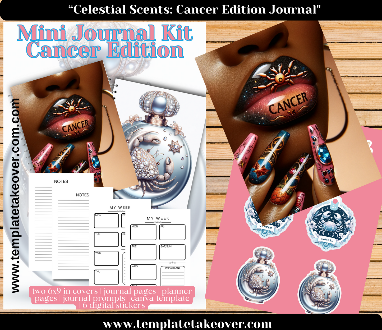 Celestial Scents: Cancer Edition Journal: Perfect for Crafters, Creatives, Coaches, and More - Set of 2 Covers, 15 Journal Pages, 5 Planner Pages, 15 Prompts and 6 Digital Stickers. Volume 3
