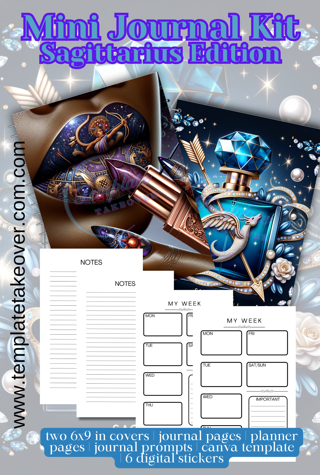 Celestial Scents: Sagittarius Edition Journal: Perfect for Crafters, Creatives, Coaches, and More - Set of 2 Covers, 15 Journal Pages, 5 Planner Pages, 15 Prompts and 6 Digital Stickers. Volume 3