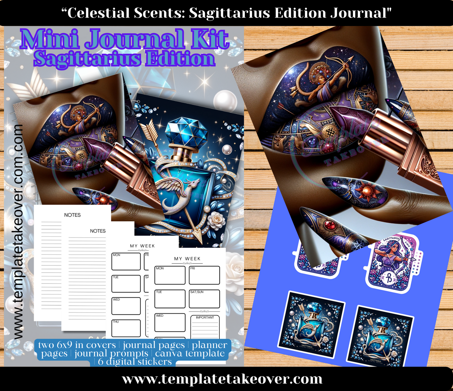 Celestial Scents: Sagittarius Edition Journal: Perfect for Crafters, Creatives, Coaches, and More - Set of 2 Covers, 15 Journal Pages, 5 Planner Pages, 15 Prompts and 6 Digital Stickers. Volume 3