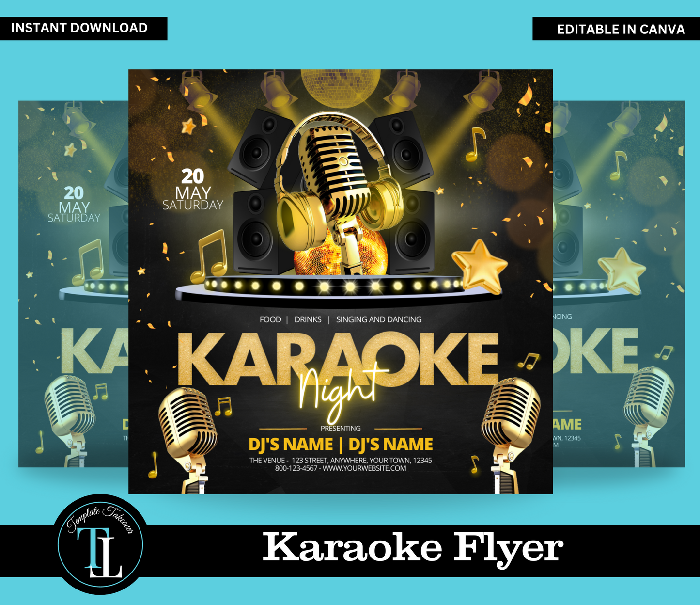 Editable Karaoke Flyer | Editable, Shareable, Printable Invite, Let's Party, Any Age, Editable Template, Instant Download