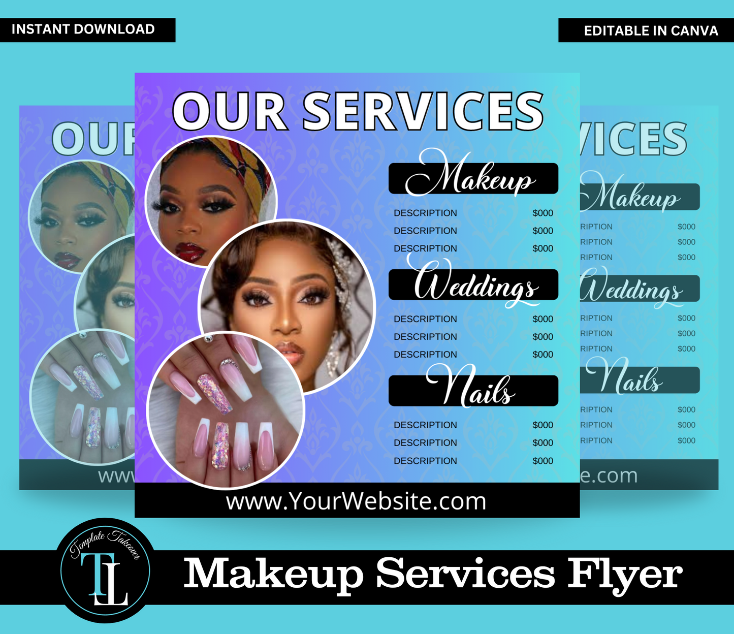 Editable Makeup Services Flyer| Editable, Shareable, Printable Invite, Let's Party, Any Age, Editable Template, Instant Download