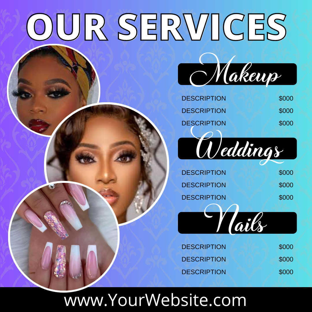 Editable Makeup Services Flyer| Editable, Shareable, Printable Invite, Let's Party, Any Age, Editable Template, Instant Download