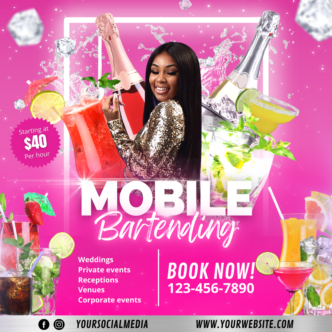 Editable Mobile Bartender 2 Flyer | Editable, Shareable, Printable Invite, Let's Party, Any Age, Editable Template, Instant Download