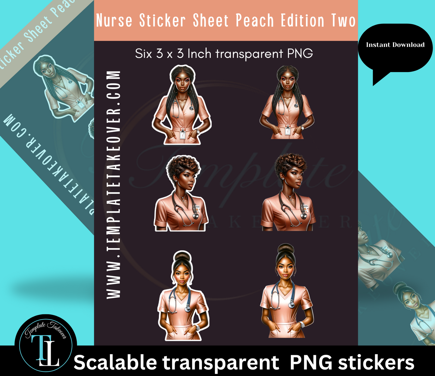 African American Nurse Stickers | Printable Nurse Stickers | Digital Nurse Stickers | Nurse Stickers | Medical Stickers | Digital Stickers