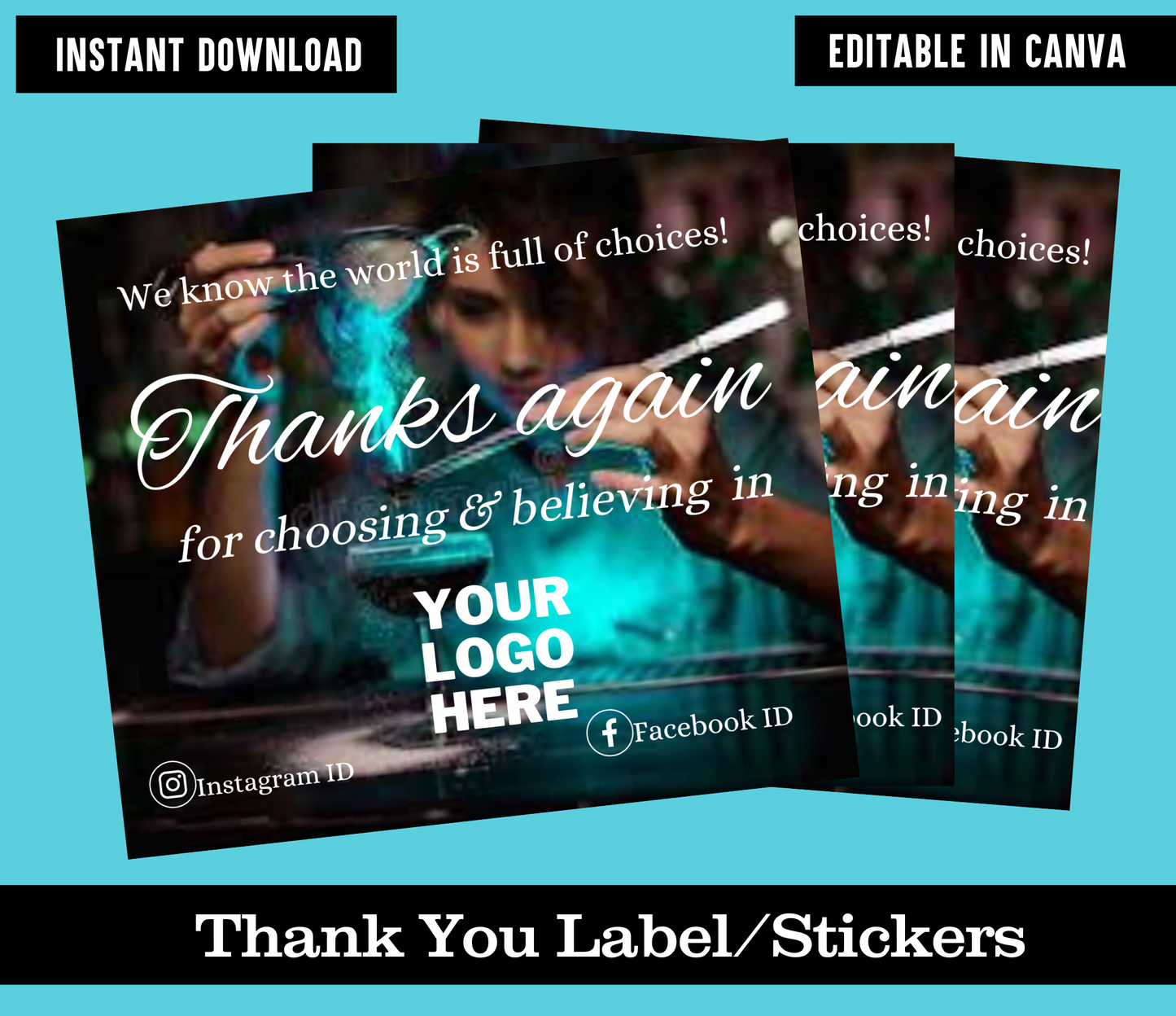 Thank You Labels/Stickers 1.8 | Editable, Shareable, Printable Invite, Let's Party, Any Age, Editable Template, Instant Download