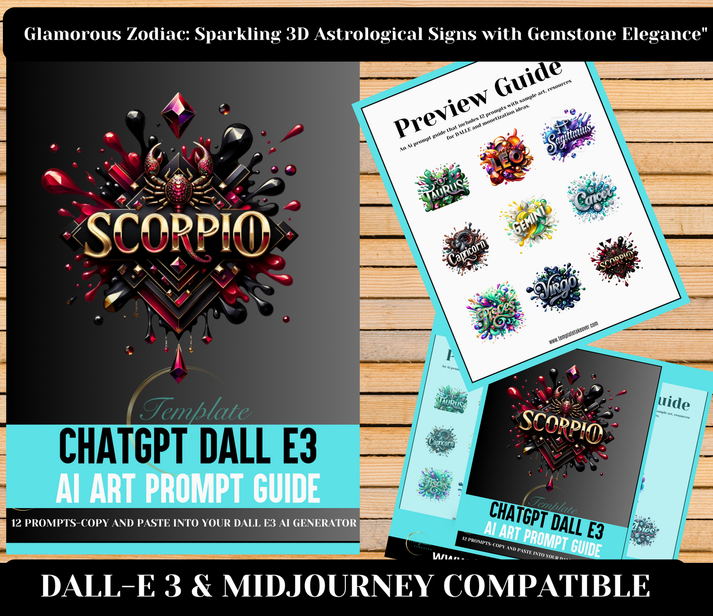 "Glamorous Zodiac: Sparkling 3D Astrological Signs with Gemstone Elegance" Prompt Guide!