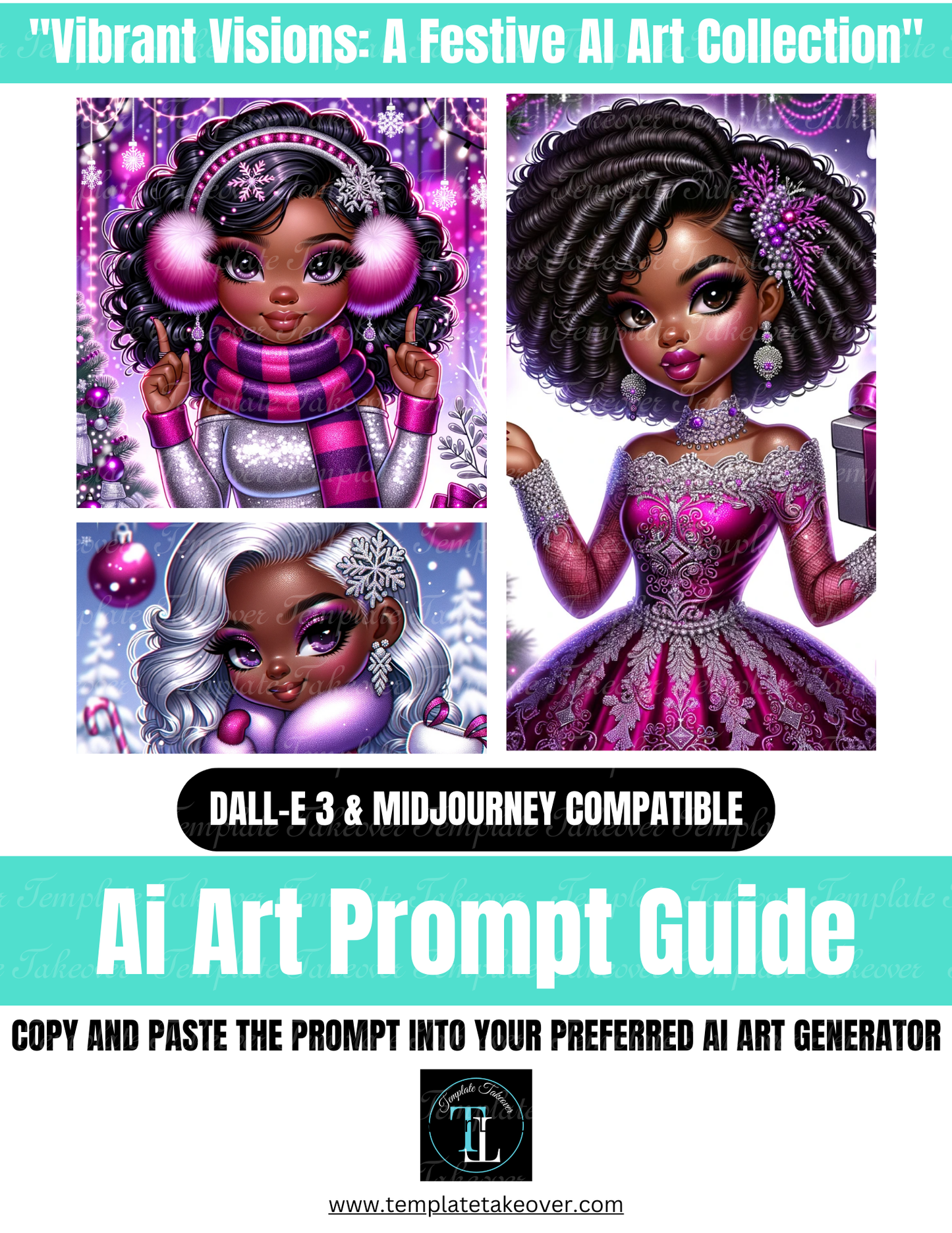 (Turn up the volume!) Purple Christmas | AI Art | African American Women | Craft | Business | Clipart | Print on Demand