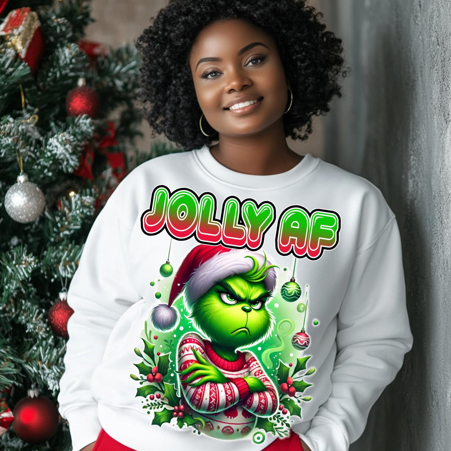 Jolly AF Grinch Christmas PNG | Funny Christmas Sublimation Design | Holiday Grumpy Grinc Clipart | Mockups Included for T-Shirts & More