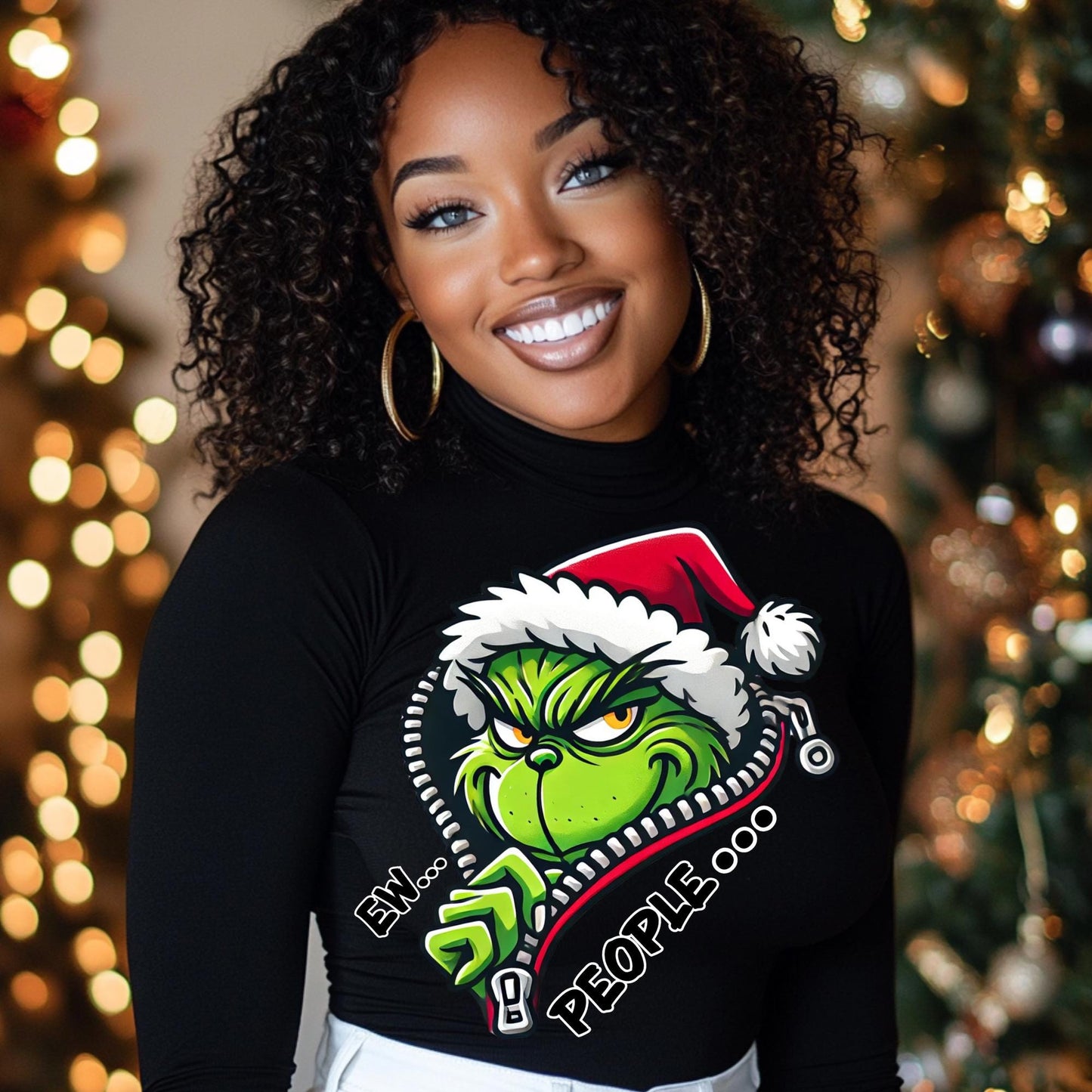 Grinch "Ew People" Christmas PNG Sublimation Design - Funny Holiday Clipart with Mockups