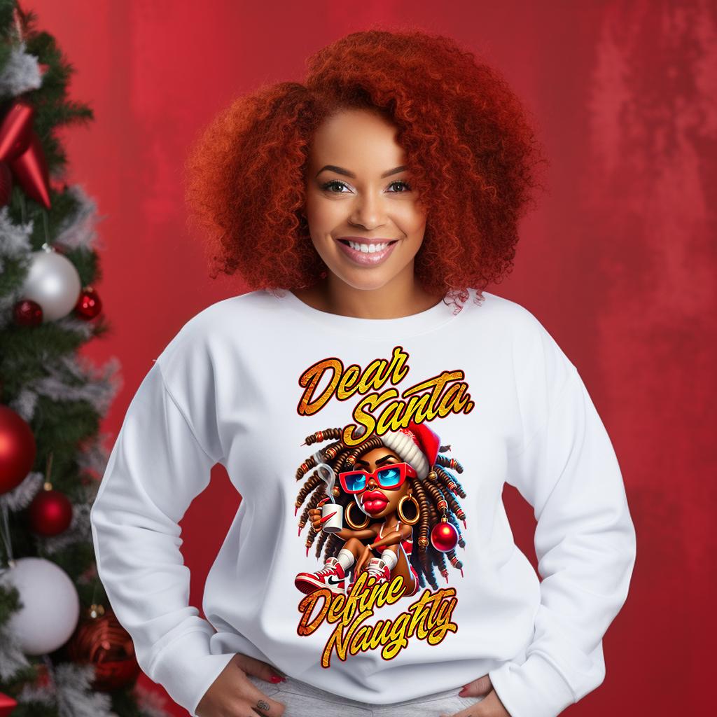 Dear Santa Define Naughty Afro Art – Bold Christmas PNG for DIY Holiday Gifts– Includes Mockup Templates for Easy Printing