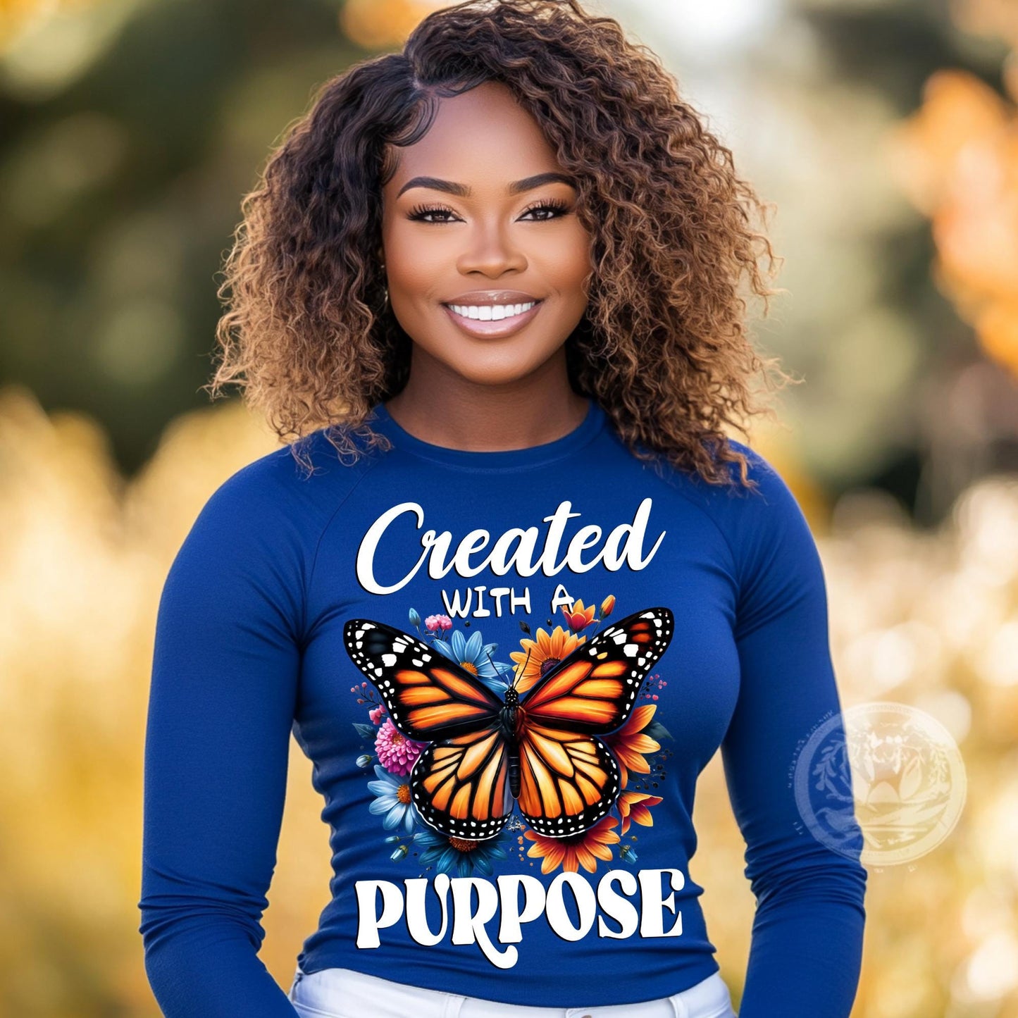 Created With a Purpose Butterfly PNG, Inspirational Floral Sublimation Design, Christian Faith Digital Download for T-Shirts