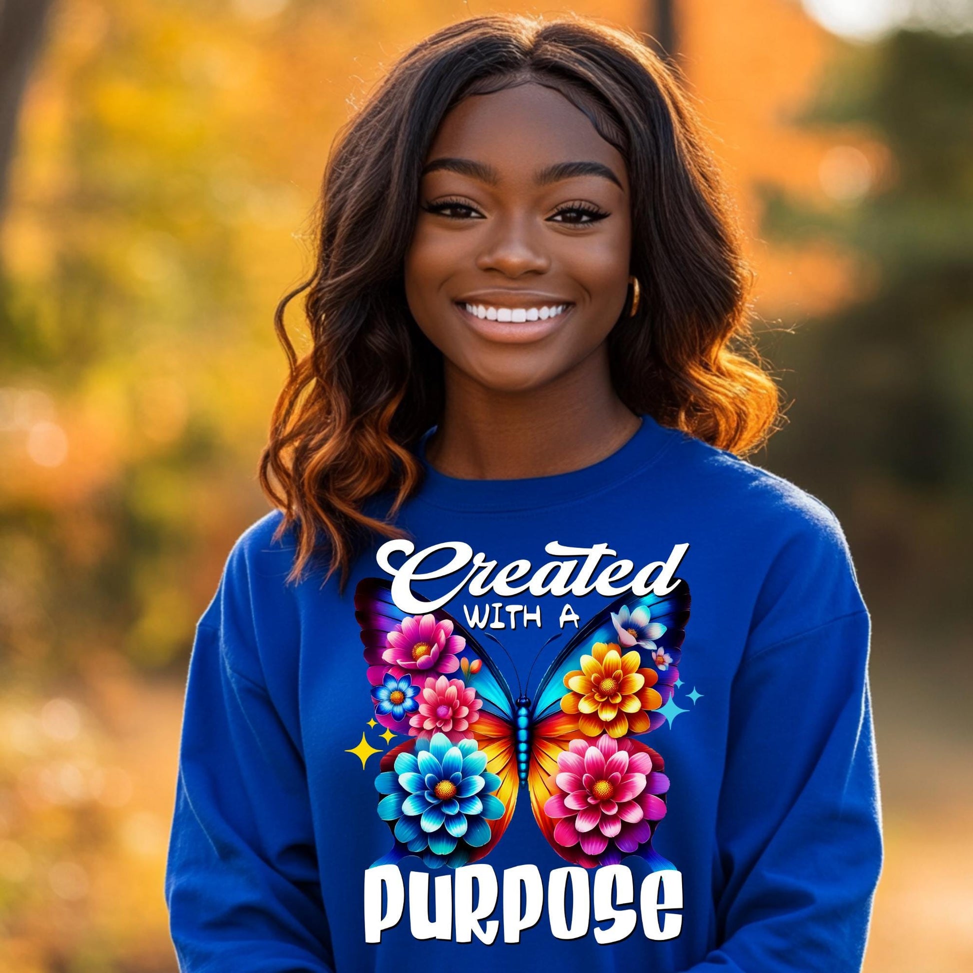 Colorful Created with a Purpose Butterfly PNG – Sublimation Design for T-Shirts, Mugs & More – Includes Mockups!