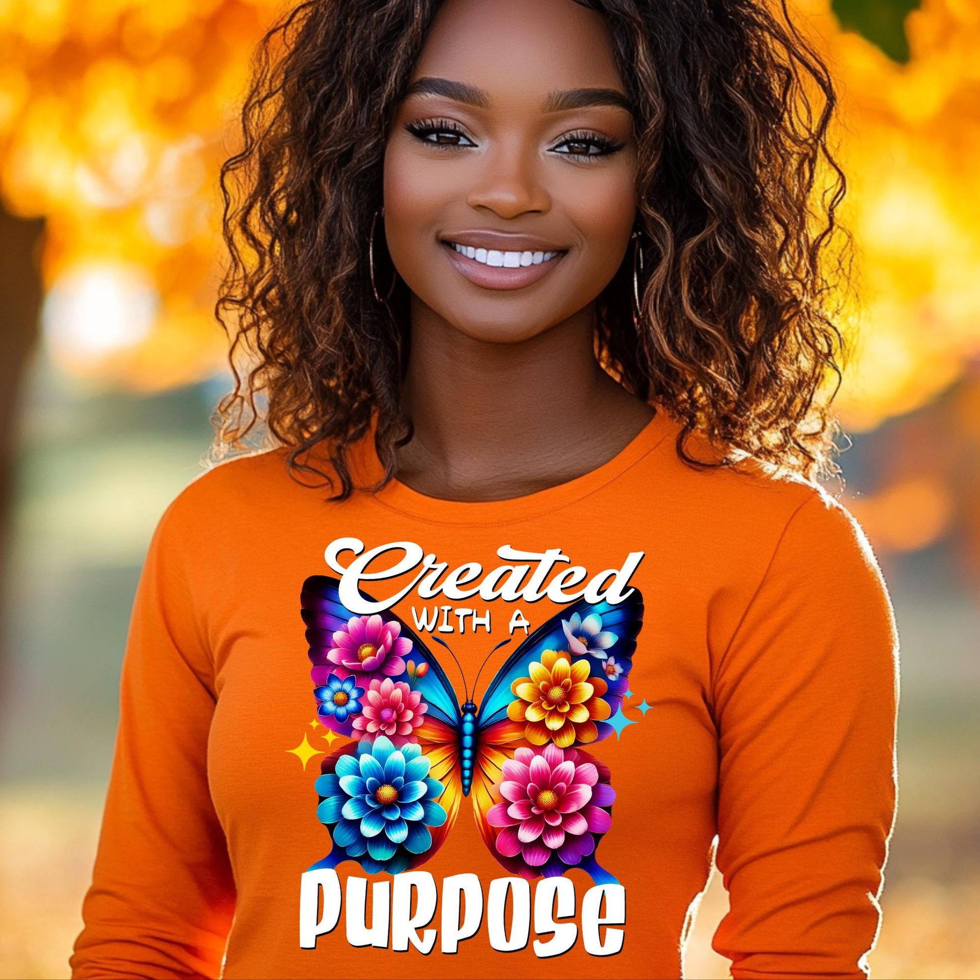 Colorful Created with a Purpose Butterfly PNG – Sublimation Design for T-Shirts, Mugs & More – Includes Mockups!