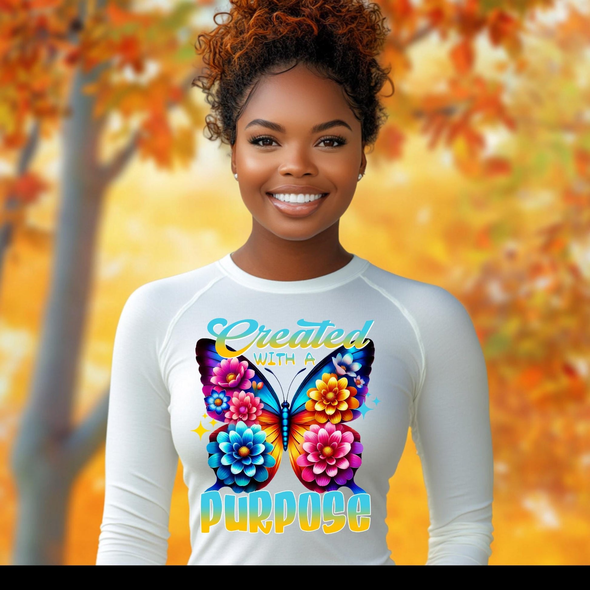 Bright Floral Butterfly Created with a Purpose PNG – Sublimation Design for T-Shirts, Mugs & More – Includes Mockups!