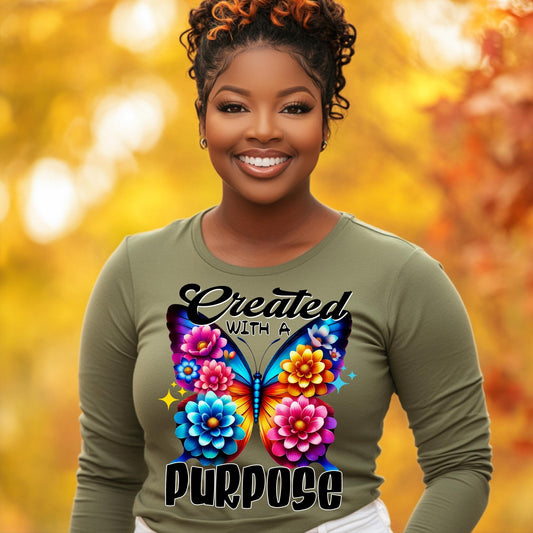 Colorful Butterfly Created with a Purpose PNG – Floral DTF/Sublimation Design for Shirts, Mugs & More – Includes Mockups!