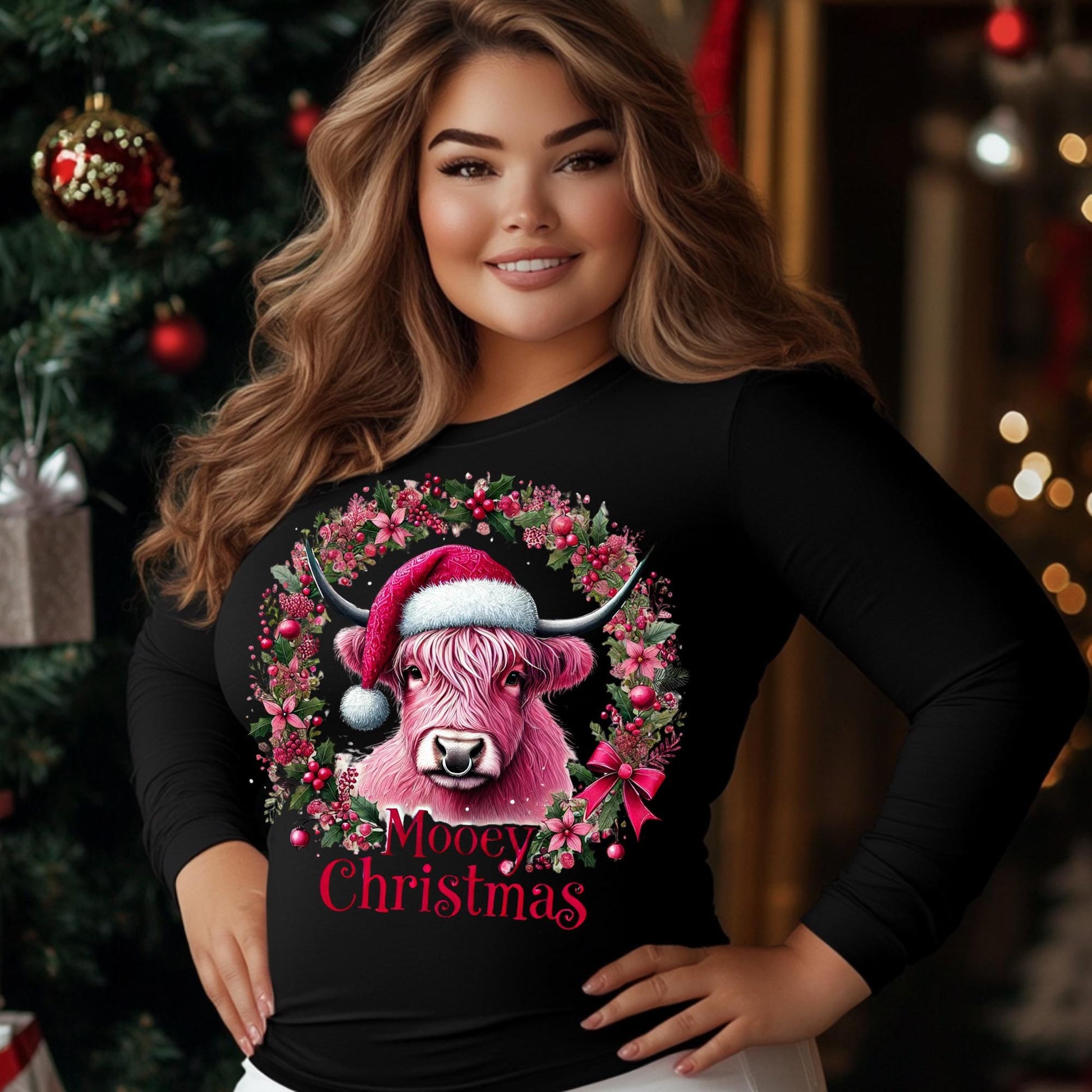 Mooey Christmas PNG - Highland Cow Holiday Design for DTF & Sublimation - Includes Mockups