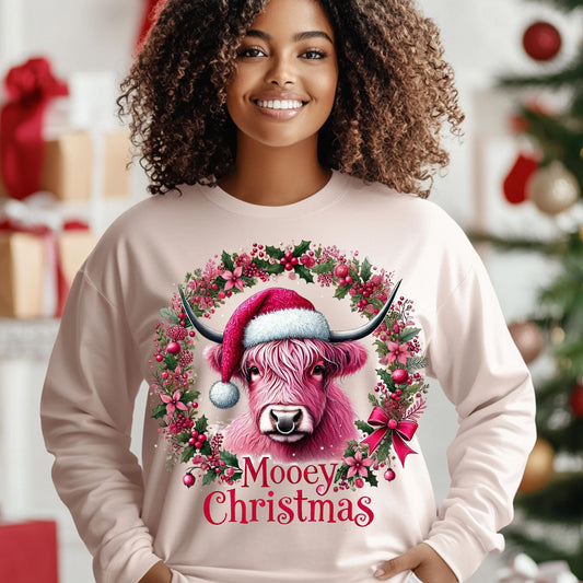 Mooey Christmas PNG - Highland Cow Holiday Design for DTF & Sublimation - Includes Mockups