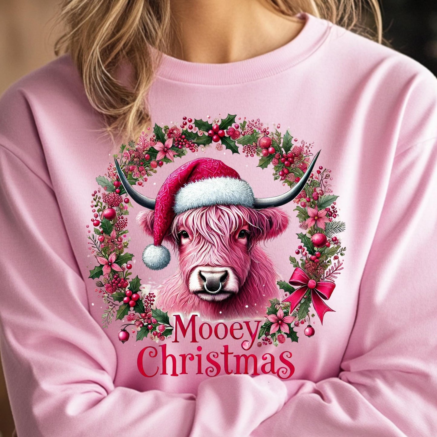 Mooey Christmas PNG - Highland Cow Holiday Design for DTF & Sublimation - Includes Mockups