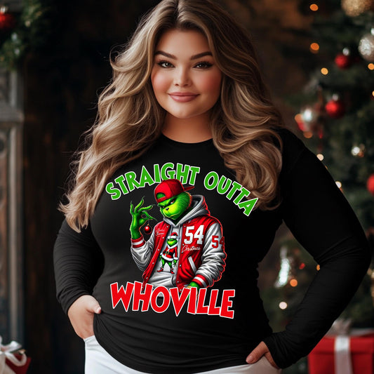 Straight Outta Whoville PNG | Christmas Grinch Design for DTF & Sublimation | Funny Holiday Crafting Digital File with Mockups