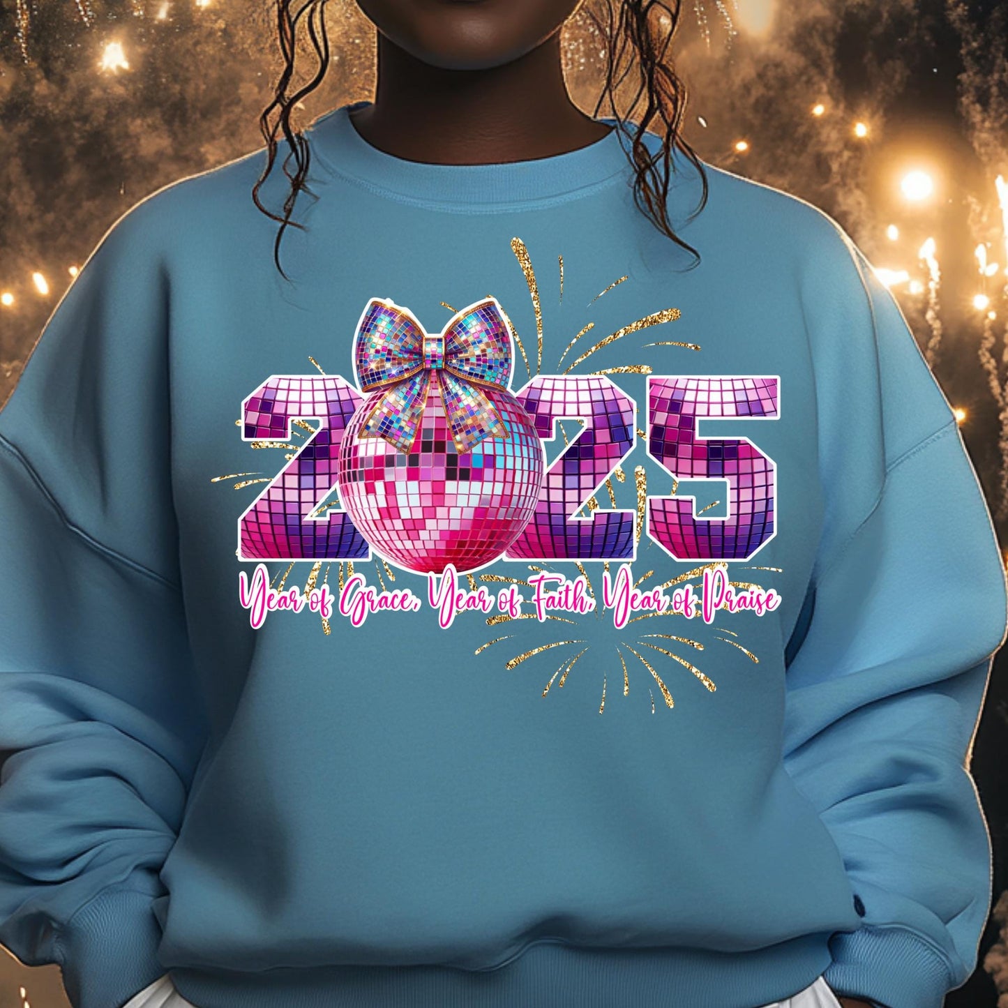 2025 Disco Ball New Year PNG | DTF & Sublimation Design | Year of Grace Faith Praise | T-Shirt Crafting Bundle with Mockups