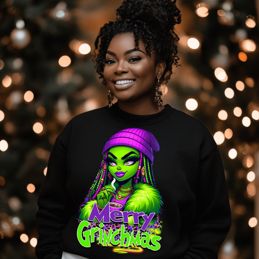 Merry Grinchmas Sweatshirt - Fun Christmas Shirt, Green Holiday Style, 100% Cotton, Sizes S-4X