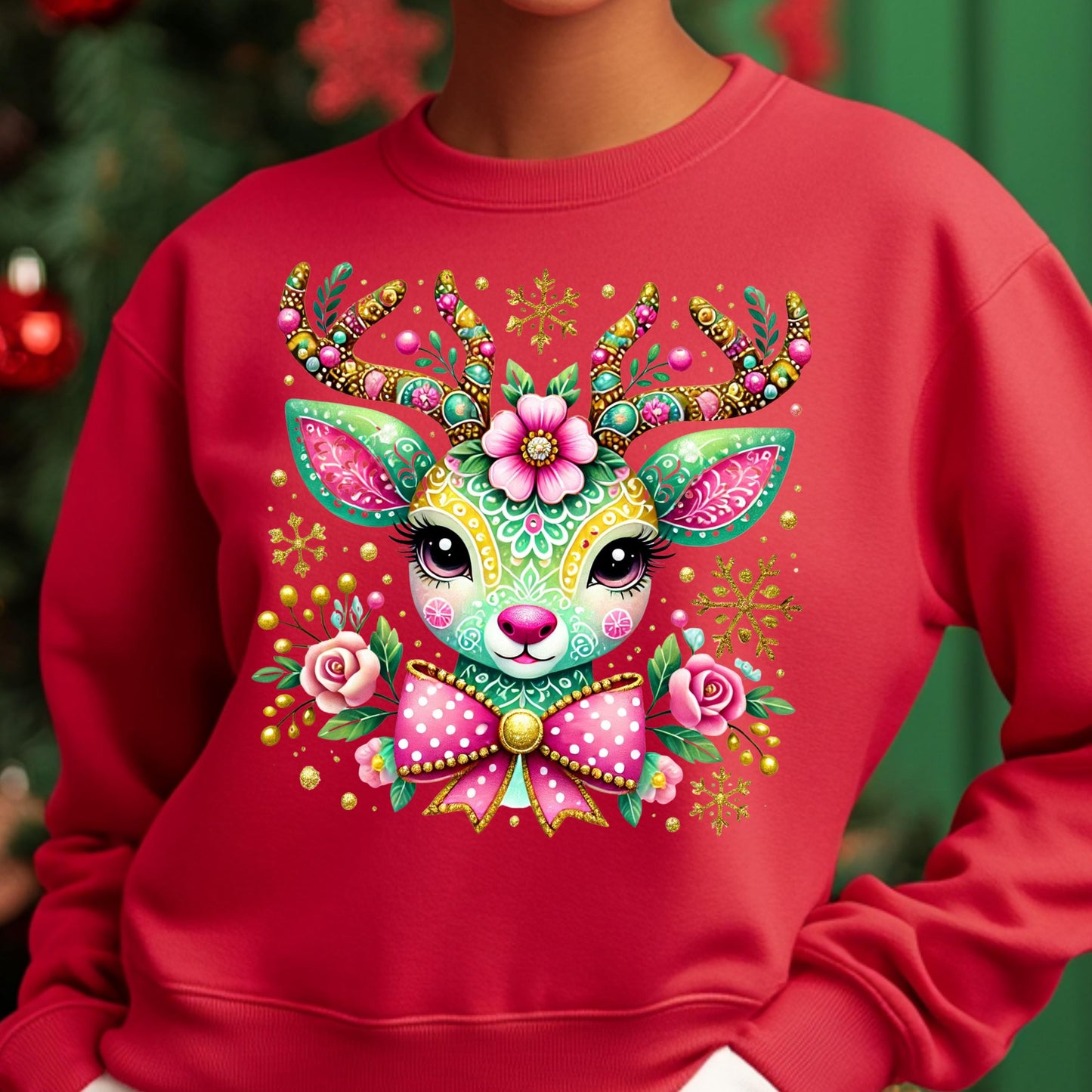 Colorful Floral Reindeer PNG for DTF & Sublimation | Christmas Design with Mockups Included