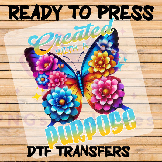 Bright Floral Butterfly DTF Transfer | Inspirational Heat Press Design for Cotton, Polyester & Blends