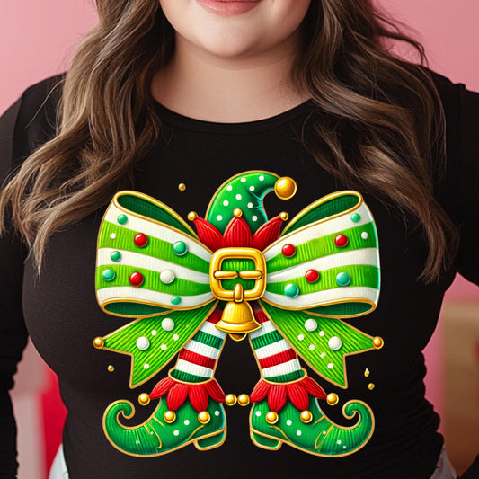 Festive Elf Bow PNG for DTF & Sublimation – Christmas Digital Design with Mockups