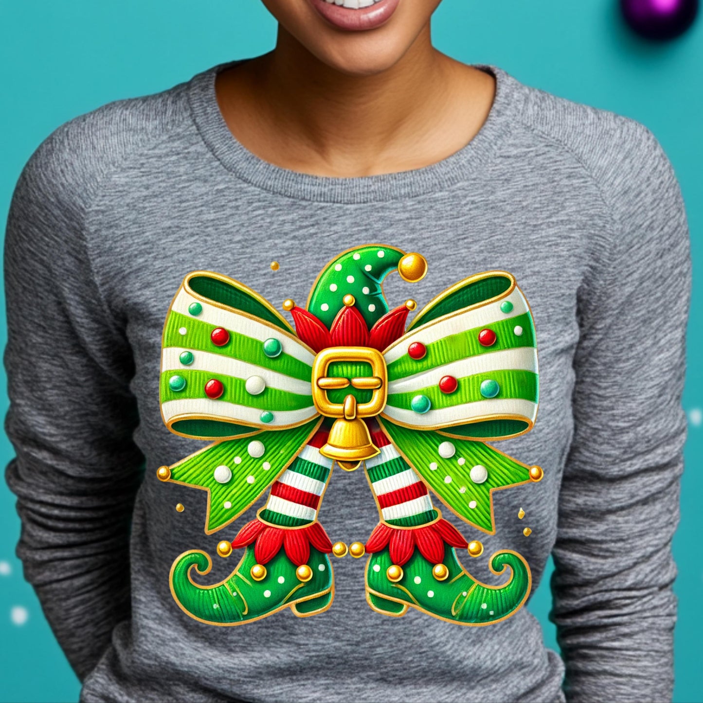 Festive Elf Bow PNG for DTF & Sublimation – Christmas Digital Design with Mockups