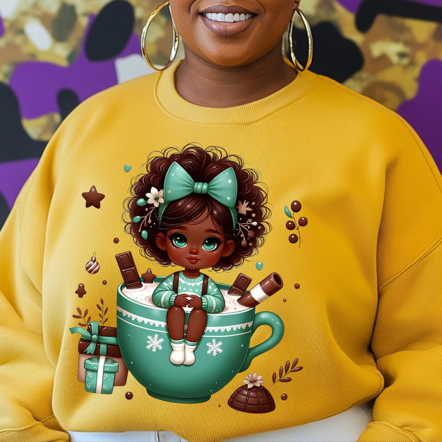 Adorable Hot Cocoa Girl PNG for DTF & Sublimation – Holiday Digital Design with Mockups